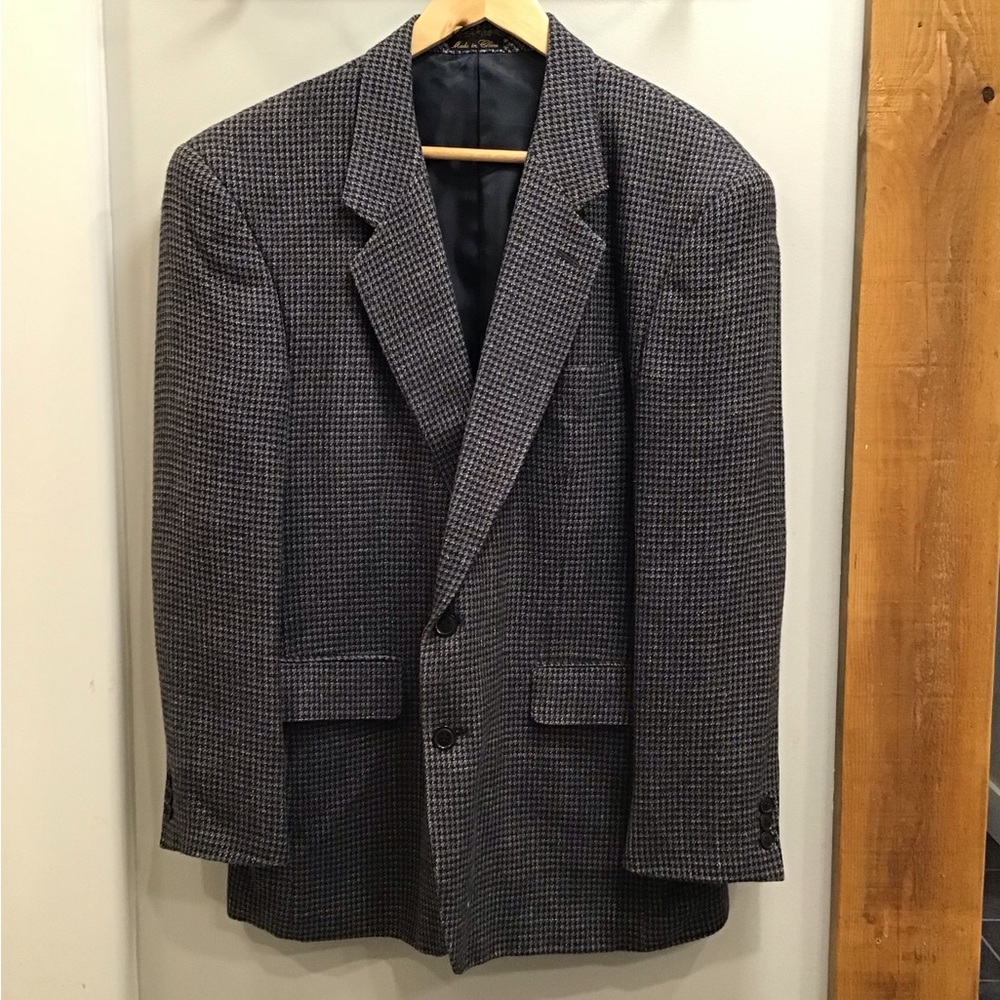 Vintage Houndstooth Silk Blazer Checkered Suit Jacket Plaid Sports Coat 42R - Picture 7 of 16
